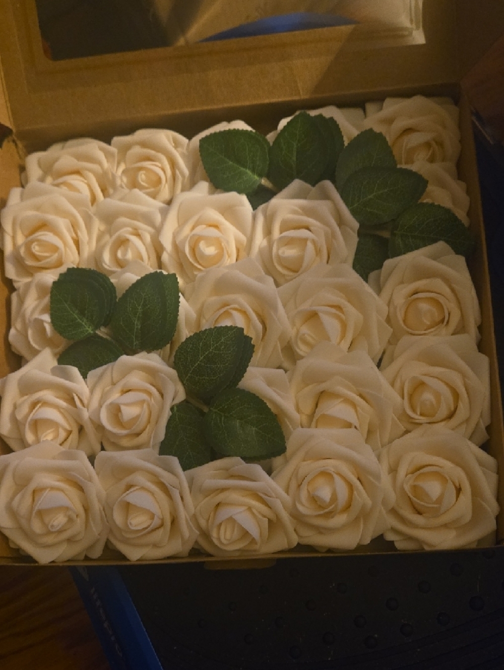 Cream Foam Rose Bouquet with Green Leaves - Picture 2 of 4